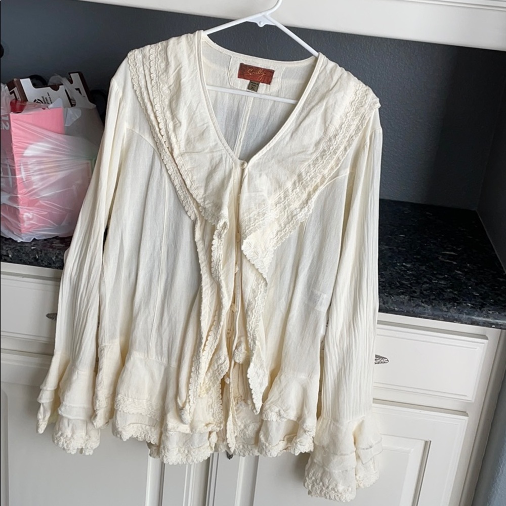 Scully Cream Lace-Trim Victorian-Inspired Blouse